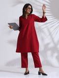 trueBrowns Maroon Slub Kurta Co-ord Set | Grocsy