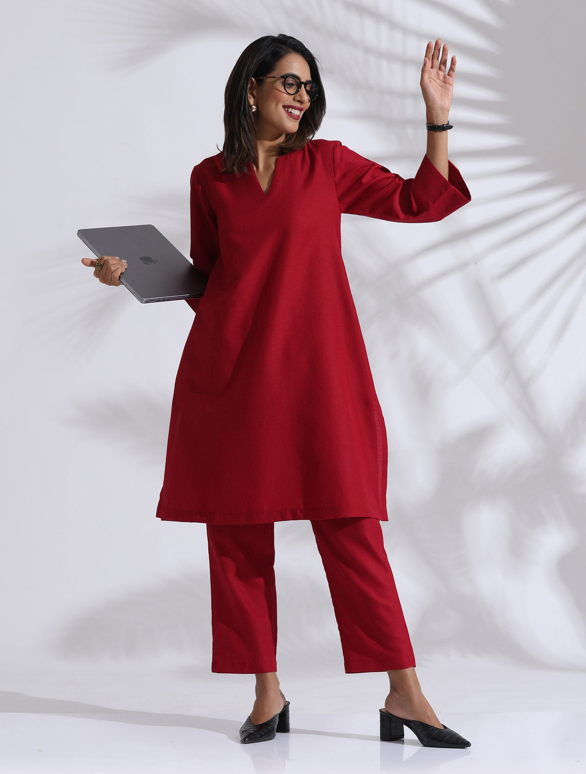 trueBrowns Maroon Slub Kurta Co-ord Set | Grocsy