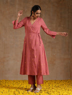 trueBrowns Blush Gold Cotton Angrakha Kurta Set | Grocsy