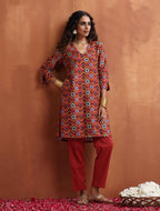 trueBrowns Rust Print Kurta Co-ord Set | Grocsy