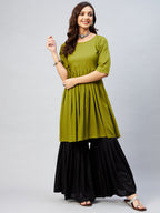 InWeave Women's Olive Short Anarkali Kurta | Grocsy