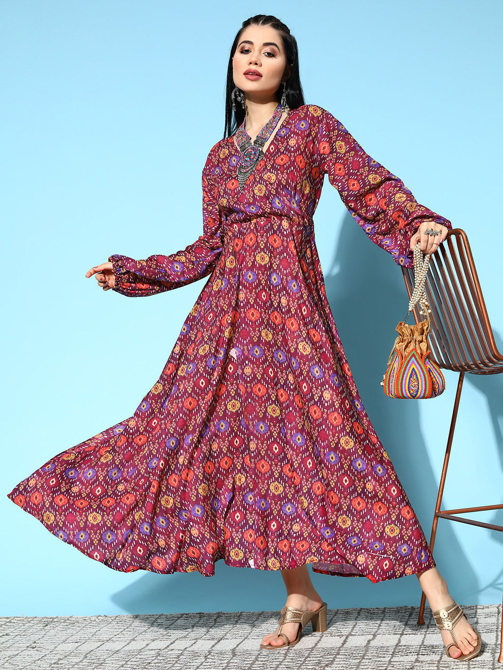 InWeave Women's Wine Edgy Print Dress | Grocsy