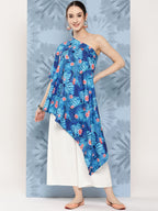 InWeave Women's Blue Pink Japanese Art Oneshoulder Top | Grocsy