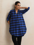 trueBrowns Blue Check Pleated Winter Top | Grocsy