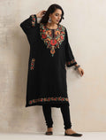 trueBrowns Black Kashmiri Floral Embroidered Woollen Phiran Kurta | Grocsy