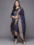 Ahalyaa Unstitched Navy Blue Dress Material | Grocsy