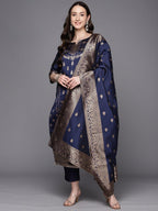 Ahalyaa Unstitched Navy Blue Dress Material | Grocsy