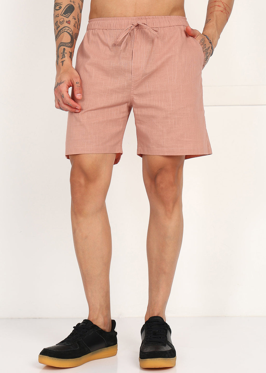 Fabmade Men’S Peach Linen Shorts | Grocsy