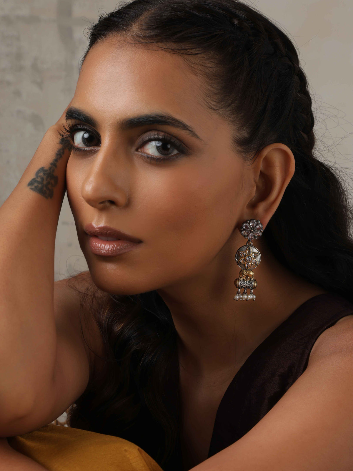 trueBrowns Silver Gold Tone Kundan Earrings | Grocsy