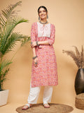 InWeave Women's Dusty Pink Paisley Patch Straight Kurta | Grocsy