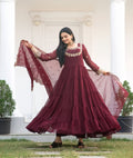 Yash Enterprise Designer Georgette Sequence Embroidery Maroon Readymade Gown | Grocsy