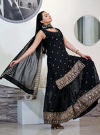 Yash Enterprise Awasome Embroidery Georgette Black Readymade Salwar Suit | Grocsy