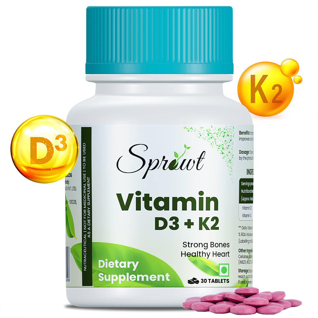 Sprowt Vitamin D3 + K2 Help in Strong Bones Tablets | Grocsy