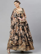 Tulsi Art Black & Beige Embellished Sequinned Semi-Stitched Lehenga & Unstitched Blouse | Grocsy