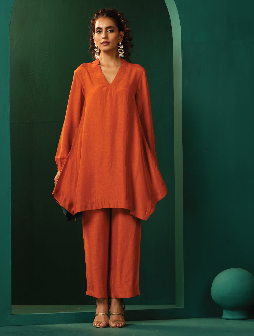 trueBrowns Rust Silk Collar Co-ord Set | Grocsy
