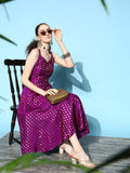 InWeave Women's Wine Gold Small Boota Long Dress | Grocsy