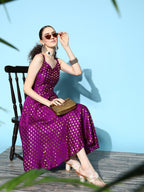 InWeave Women's Wine Gold Small Boota Long Dress | Grocsy