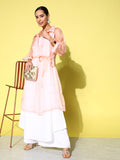 InWeave Women's Cream Strappy Kurta Set With Peach Organza Cape | Grocsy