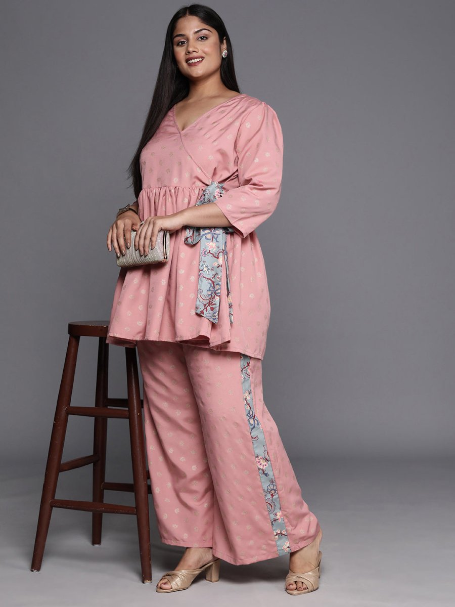 Ahalyaa Plus Size Ethnic Printed Wrap Tunic with Palazzos | Grocsy