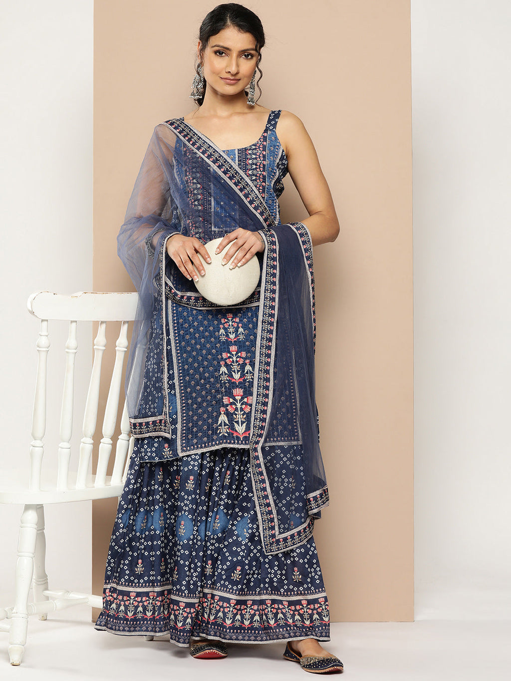 KSUT (House of Varanga) Blue Color Strap Style Digital Printed Kurta With Printed Sharara And Net Dupatta | Grocsy