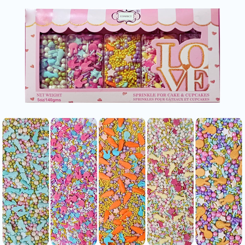 Confect Easter Sprinkles Edible |  Edible Sprinkles Mix for Baking & Cake Pack of 5 (EAST 11) - 100Gms | Grocsy