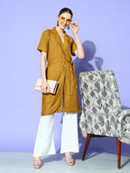 InWeave Women's Camel Brown Cream Naroow Pant Coord Set | Grocsy