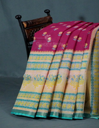 Magenta Pink And Mint Green Block Print Pure Kota Cotton Saree By Gayathri Reddy Designer Studio | Grocsy