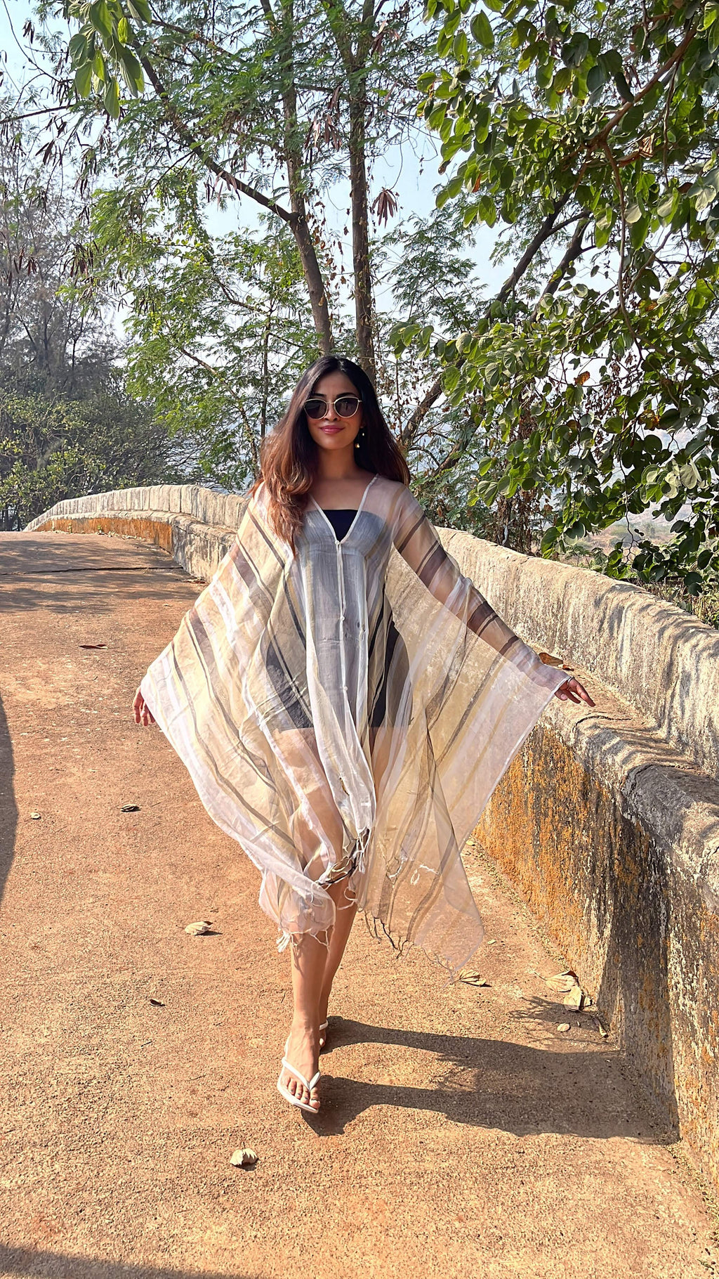 Noroke Silk Fabric Striped Silk Beachwear Cover Up | Grocsy
