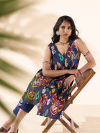 trueBrowns Purple Cotton Ikat Sleeveless Kurta Pant Set | Grocsy