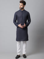 Even Apparels Blue Pure Cotton Kurta With Band Collar | Grocsy