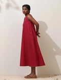 trueBrowns Maroon Cotton Linen Dress | Grocsy