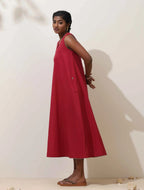 trueBrowns Maroon Cotton Linen Dress | Grocsy
