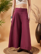 InWeave Women's Pink Wine Handloom Palazzo | Grocsy