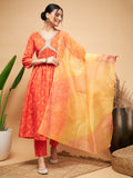 InWeave Women's Orange S Print Alia Cut Gota Work Kurta Set W Mustard Le Du | Grocsy