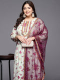 Ahalyaa Plus Size Floral Printed Zari Kurta with Palazzos & With Dupatta | Grocsy