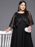 Ahalyaa Plus Size Geometric Print Crepe Layered A-line Maxi Ethnic Dress | Grocsy