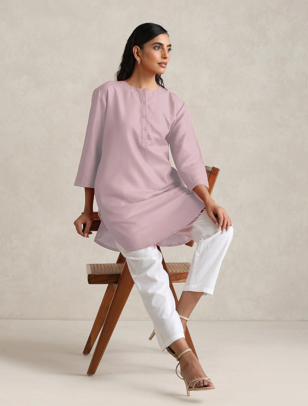 trueBrowns Pink Cotton Blend Short Kurta | Grocsy