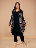 trueBrowns Black Woollen Geometric Kaftan Cape | Grocsy