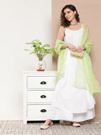 InWeave Women's Cream Strappy With Green White Chintz Organza Dupatta | Grocsy