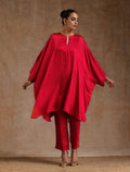 trueBrowns Red Modal Satin Oversized Round Co-Ord Set | Grocsy