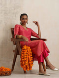 trueBrowns Hot Pink Tissue Straight Kurta Set | Grocsy