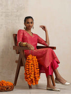 trueBrowns Hot Pink Tissue Straight Kurta Set | Grocsy