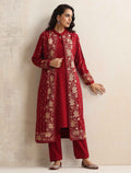 trueBrowns Red Kashmiri Woollen Jacket 3pc Set | Grocsy