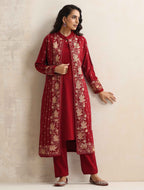 trueBrowns Red Kashmiri Woollen Jacket 3pc Set | Grocsy