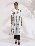 trueBrowns White Cotton Print Pleated Kurta Set | Grocsy