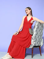 InWeave Women's Red Lace Work Backless Kurta Sharara Set | Grocsy