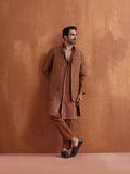 trueBrowns Men's Brown Cotton Dobby Long Jacket | Grocsy
