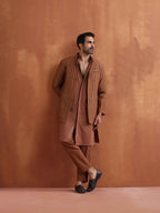 trueBrowns Men's Brown Cotton Dobby Long Jacket | Grocsy