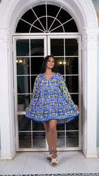 Noroke Cupro Muslin Blue Pottery Tunic Dress | Grocsy