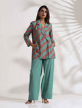 trueBrowns Green Cotton Print Jacket Top Co-ord Set | Grocsy